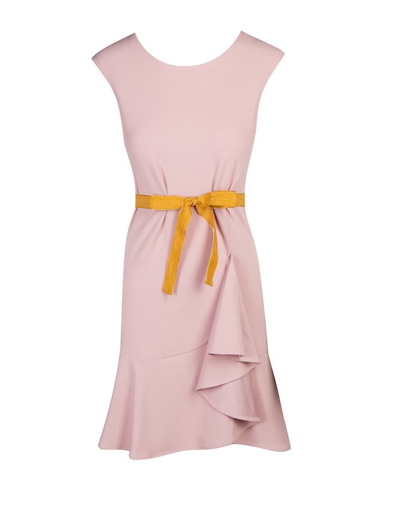 Ροζ φόρεμα με βολάν και ζώνη 49,90-BSB 