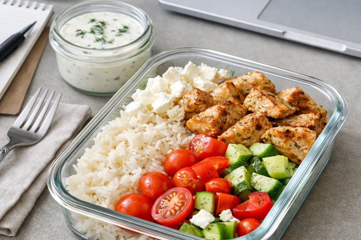Meal prep γραφείου: Chicken bowl με μπασμάτι και σος γιαουρτιού